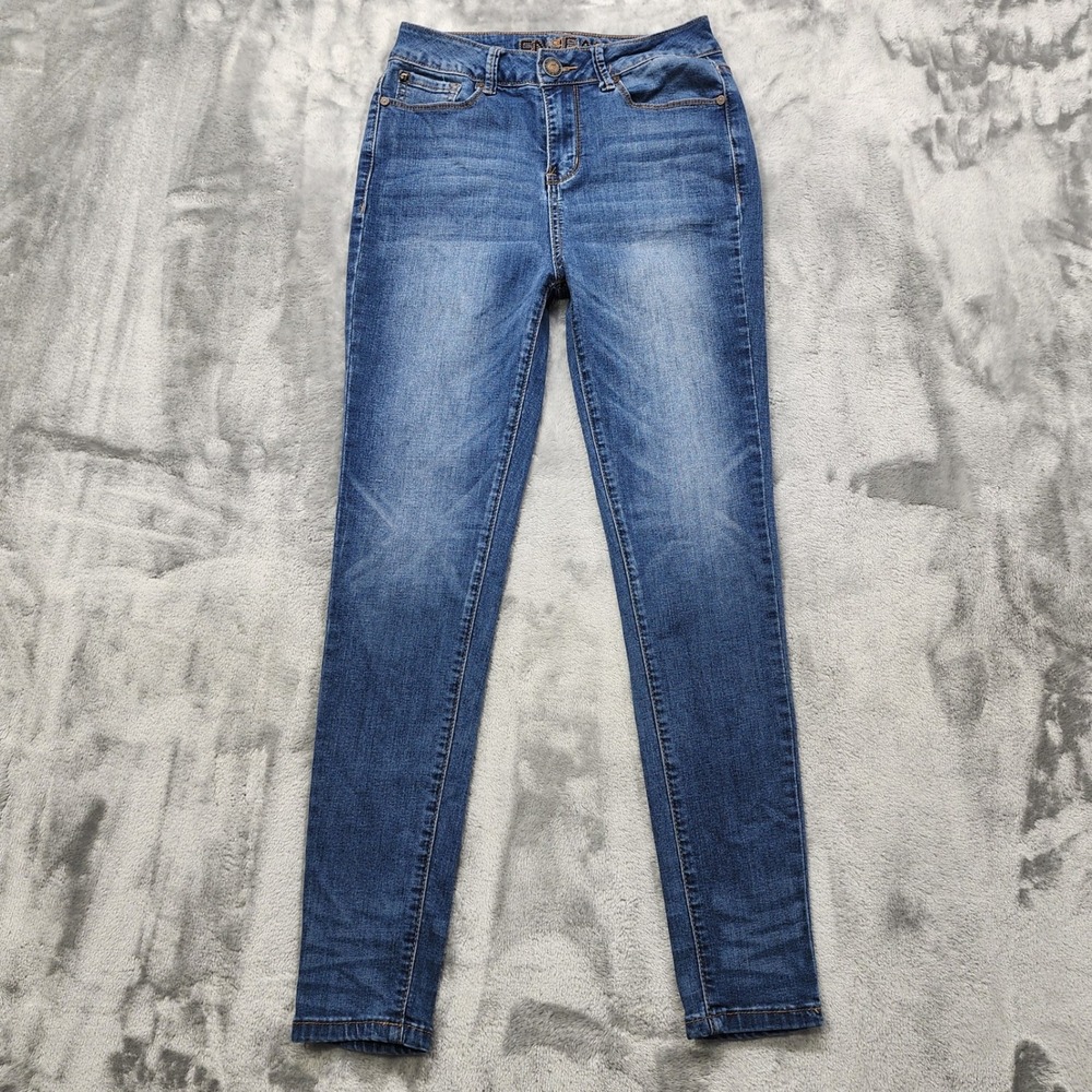 ENJEAN Jeans Womens 5‎ Juniors Blue Mid Rise Skinny Leg Stretch Denim Casual